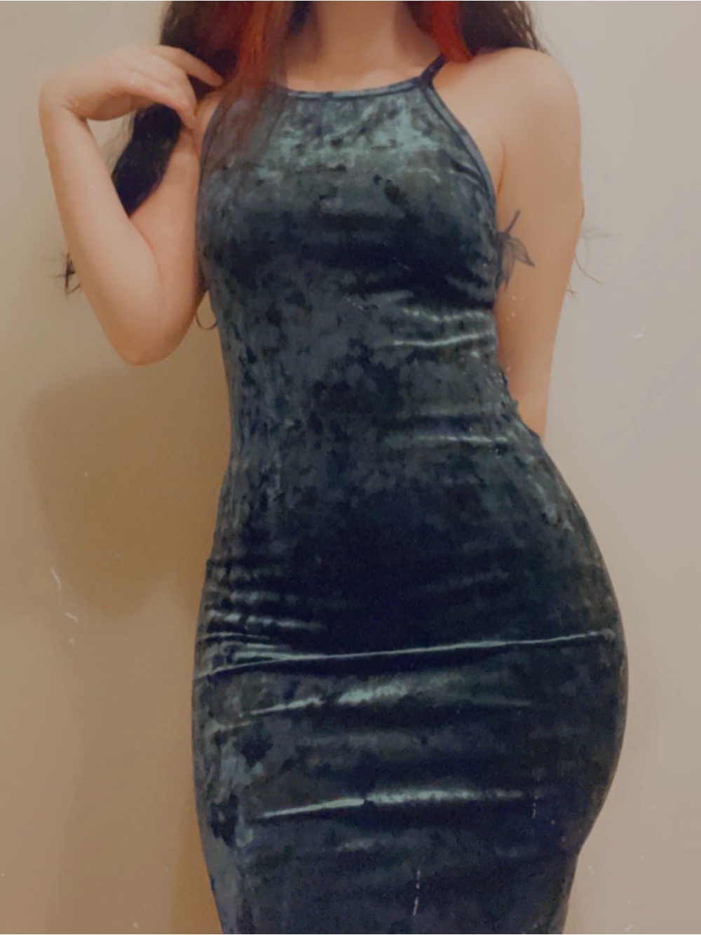 Love Culture One-Shoulder Crushed Velvet Dress in Deep Green